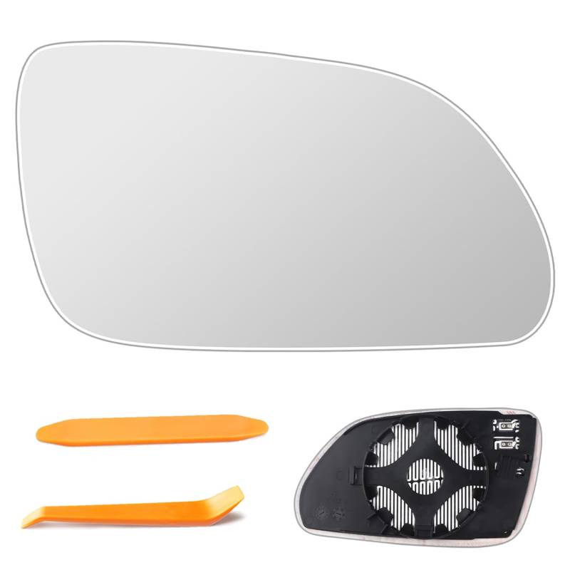 Spiegelglas Ersatz Asphärisch Rückspiegelglas Außenspiegel Asphärisch ABS-Seitenspiegelglas Rückspiegelglas für VW Polo 9N UND für Skoda Oktavia 1Z3 1Z5(Rechts), mit 2 Montage-Hebelplatte von Bamyli