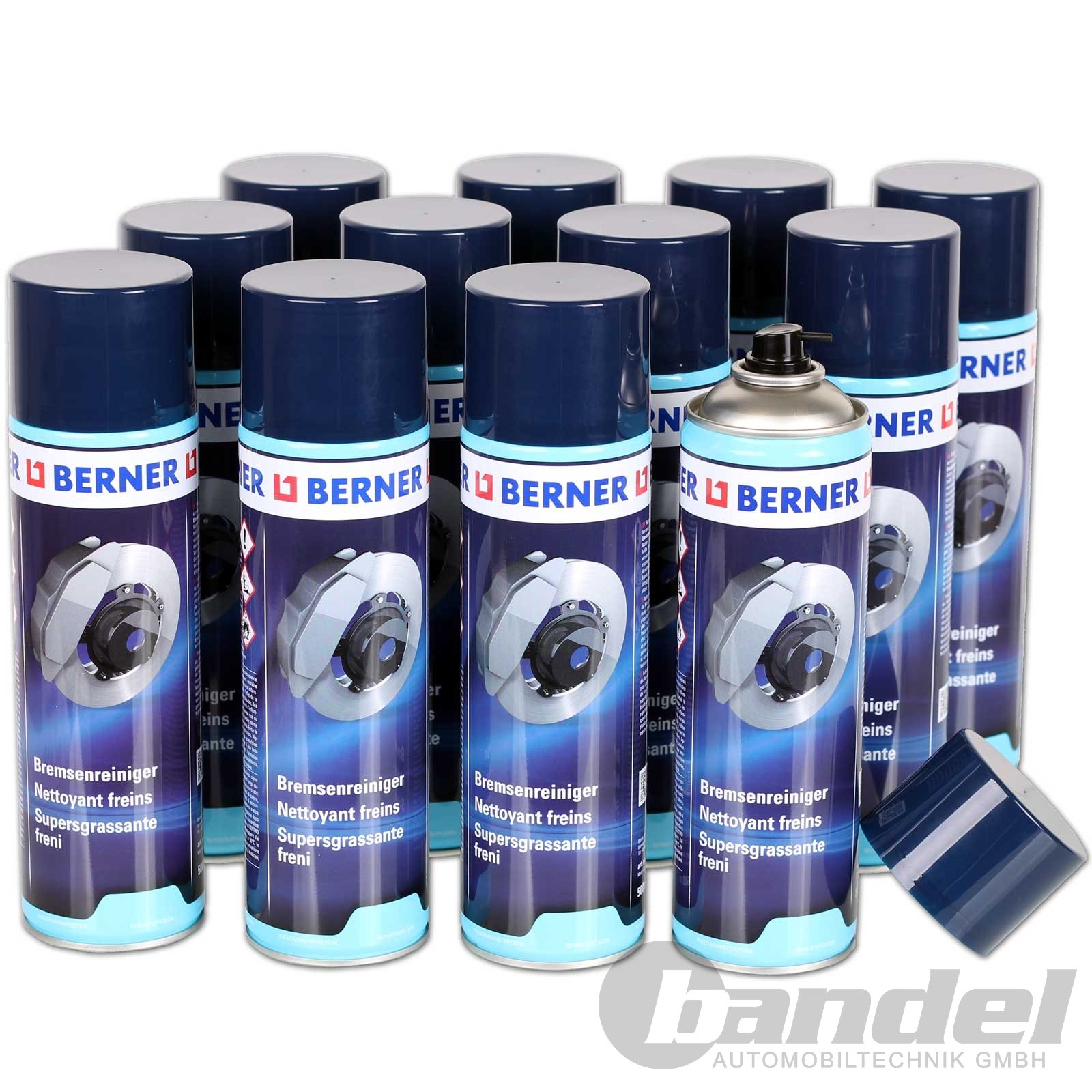 [€3,98/1L] 12x BERNER BREMSENREINIGER 500ml DOSE TEILE REINIGER BRAKE CLEANER von Bandel Automobiltechnik