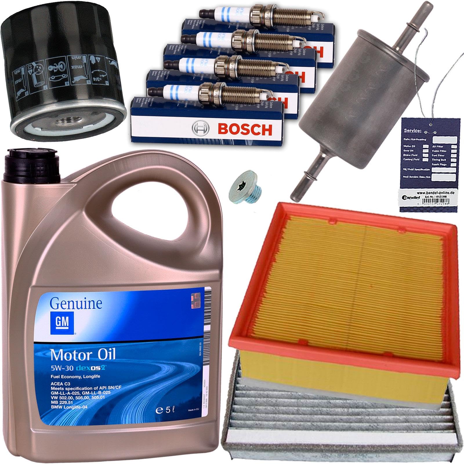 Filterset + Zündkerzen + 5L Öl 5W30 Dexos-2 passend für Meriva A Filterset + Zündkerzen + 5L Öl 5W30 Dexos-2 passend für Meriva A von BandelOne