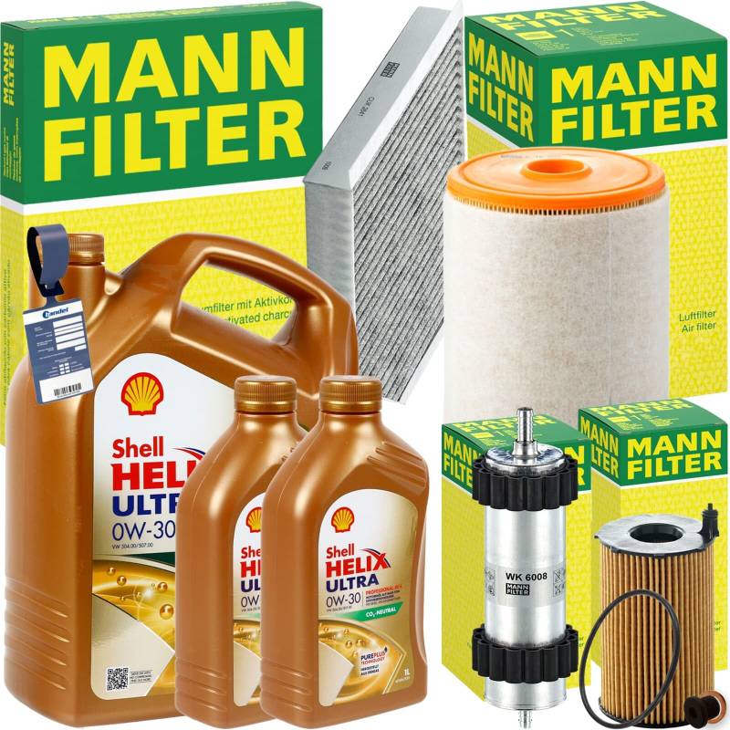 Inspektionspaket + SHELL 0W-30 Motoröl passend für 3.0 TDI A6 C7 A7 4G von BandelOne