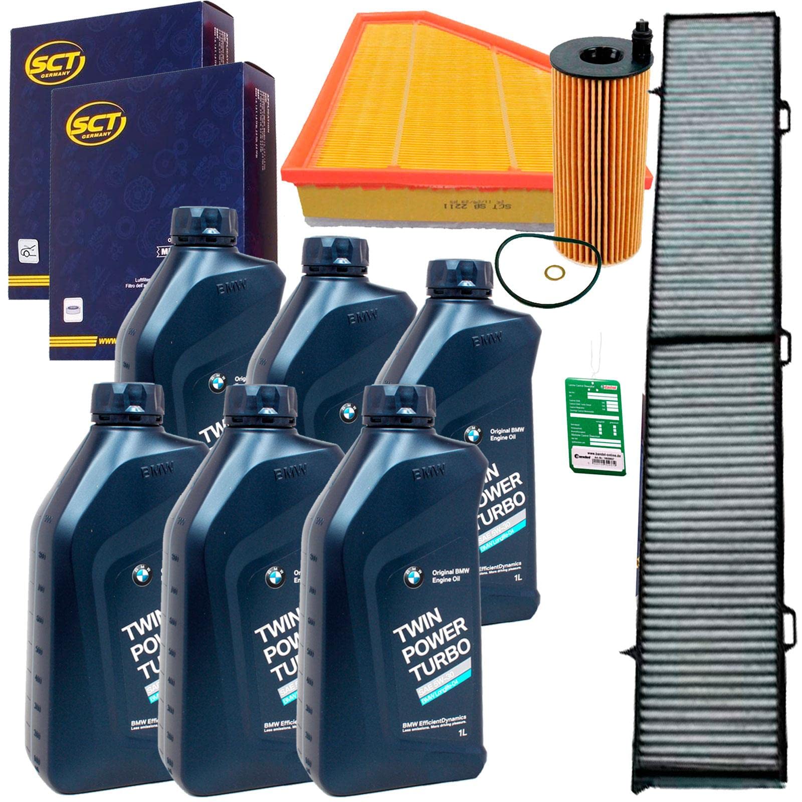Inspektionspaket Filterset und 6l Motoröl 5W-30 passend für 1er 3er X1 E81 87 88 E90 E84 von BandelOne