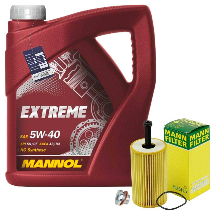 Inspektionspaket Ölwechsel Set Mann Ölfilter + 5l Motoröl 5W-40 passend für C2 C3 P 106 206 306 307 von BandelOne