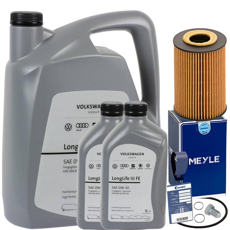 Inspektionspaket Ölwechsel Set Meyle Ölfilter + 7l Motoröl 0W-30 von BandelOne