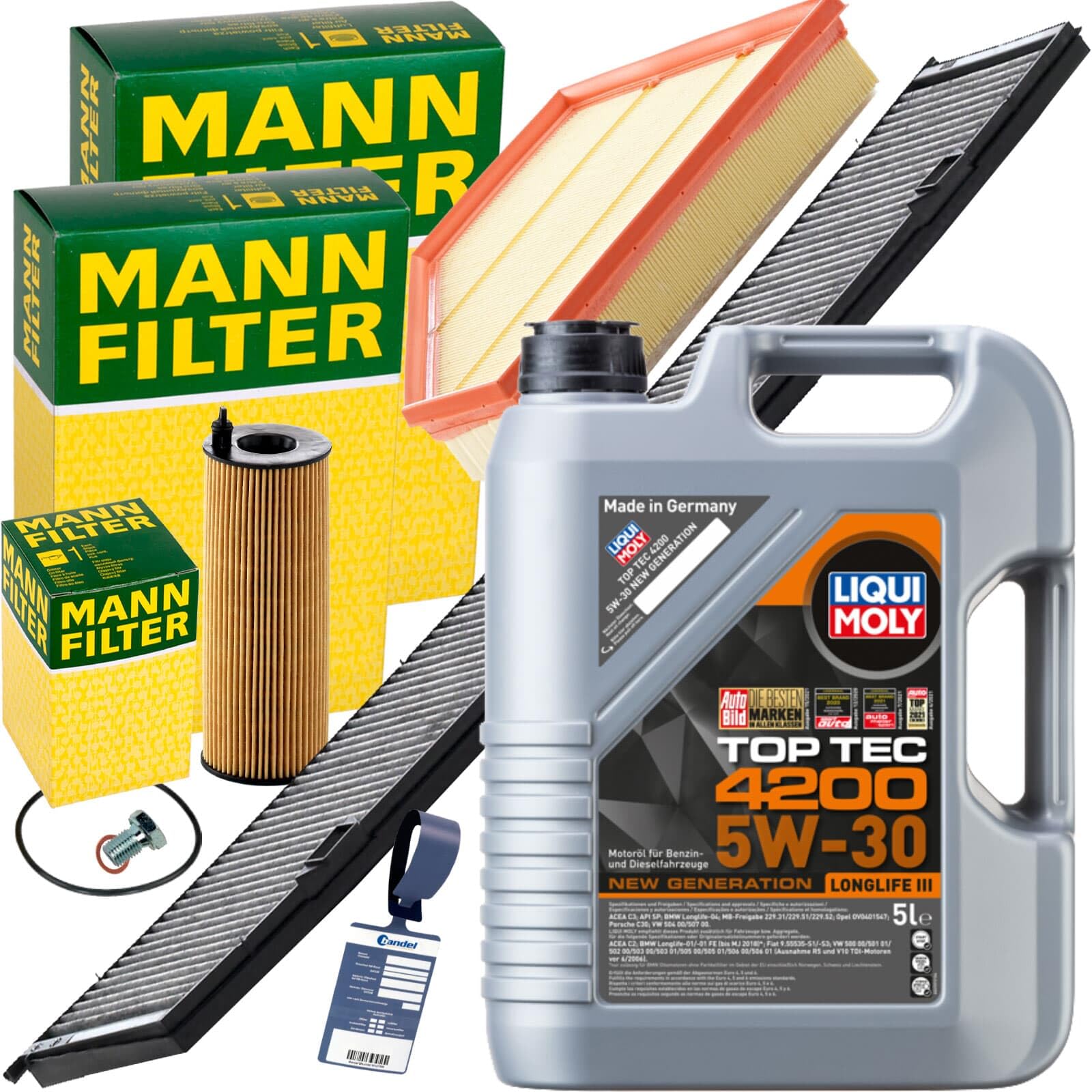 Mann Inspektionspaket + 1x5L 5W30 passend für 1er E81 3er E90 X1 von BandelOne