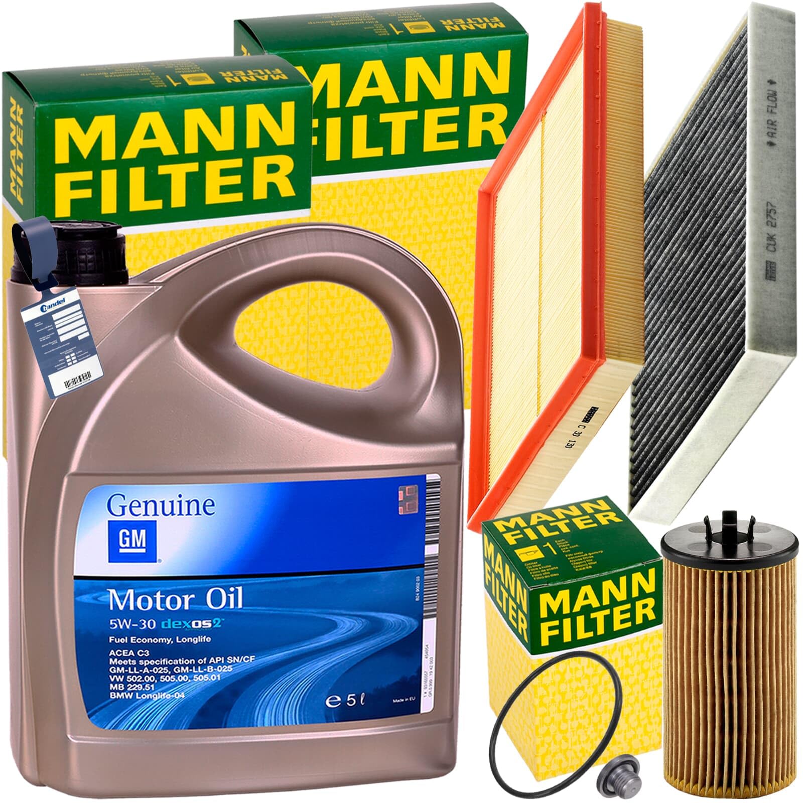 Mann Inspektionspaket + 5L 5W30 Motoröl passend für Astra G B von BandelOne