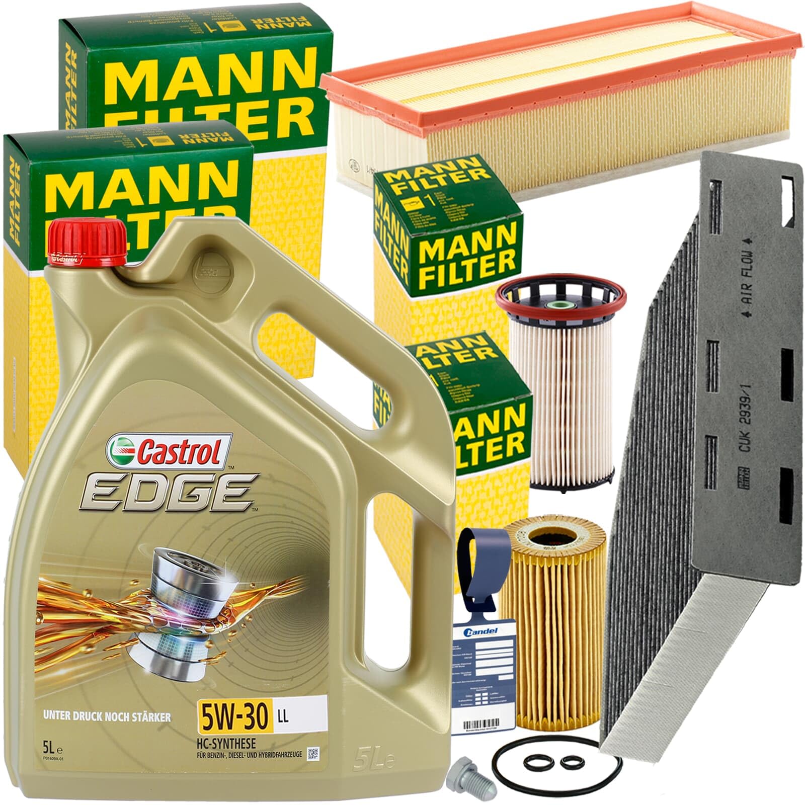 Mann Inspektionspaket + 5L EDGE 5W30 Motoröl für Q3 von BandelOne