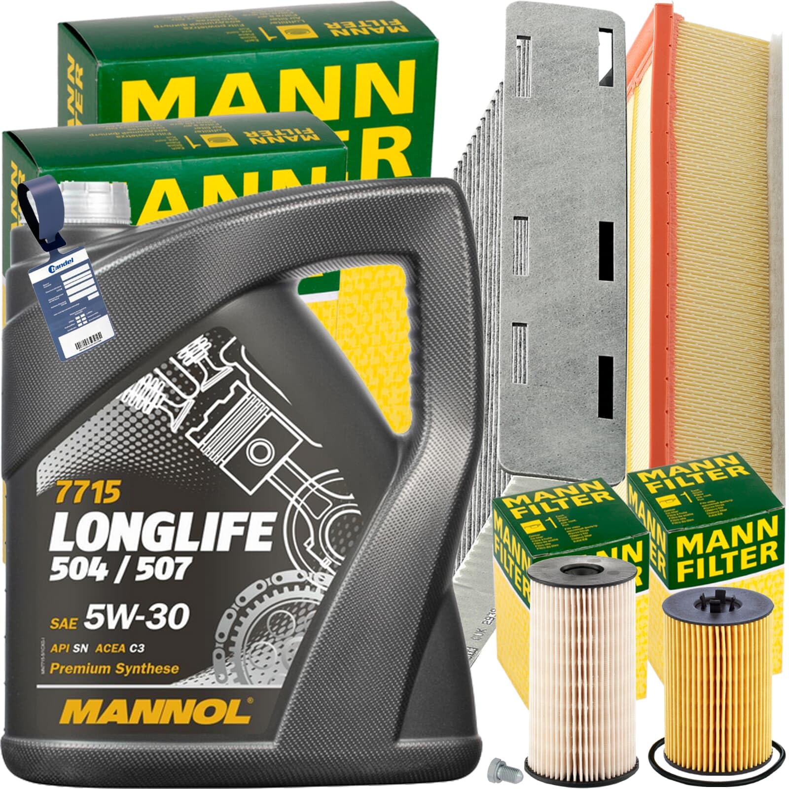 Mann Inspektionspaket + 5L Mannol 507 5W-30 Öl passend für CADDY 4 Golf 6 von BandelOne
