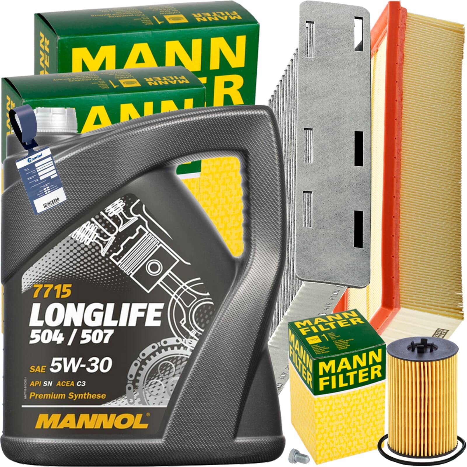 Mann Inspektionspaket + 5L Mannol 507 5W30 Öl passend für 2.0 TDI von BandelOne