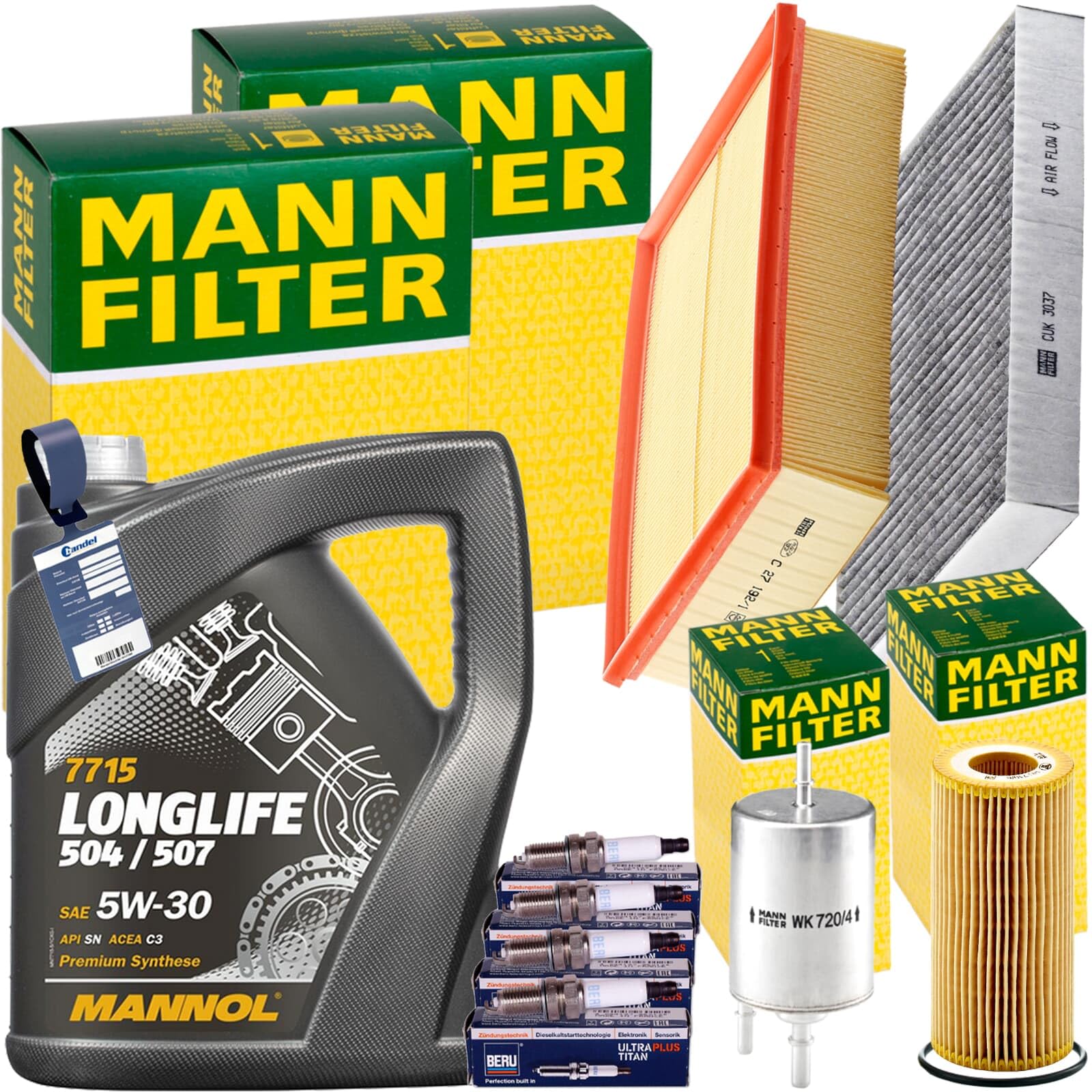 Mann Inspektionspaket + 5L Mannol 5W-30 Motoröl passend für A4 B7 2.0 TFSI von BandelOne