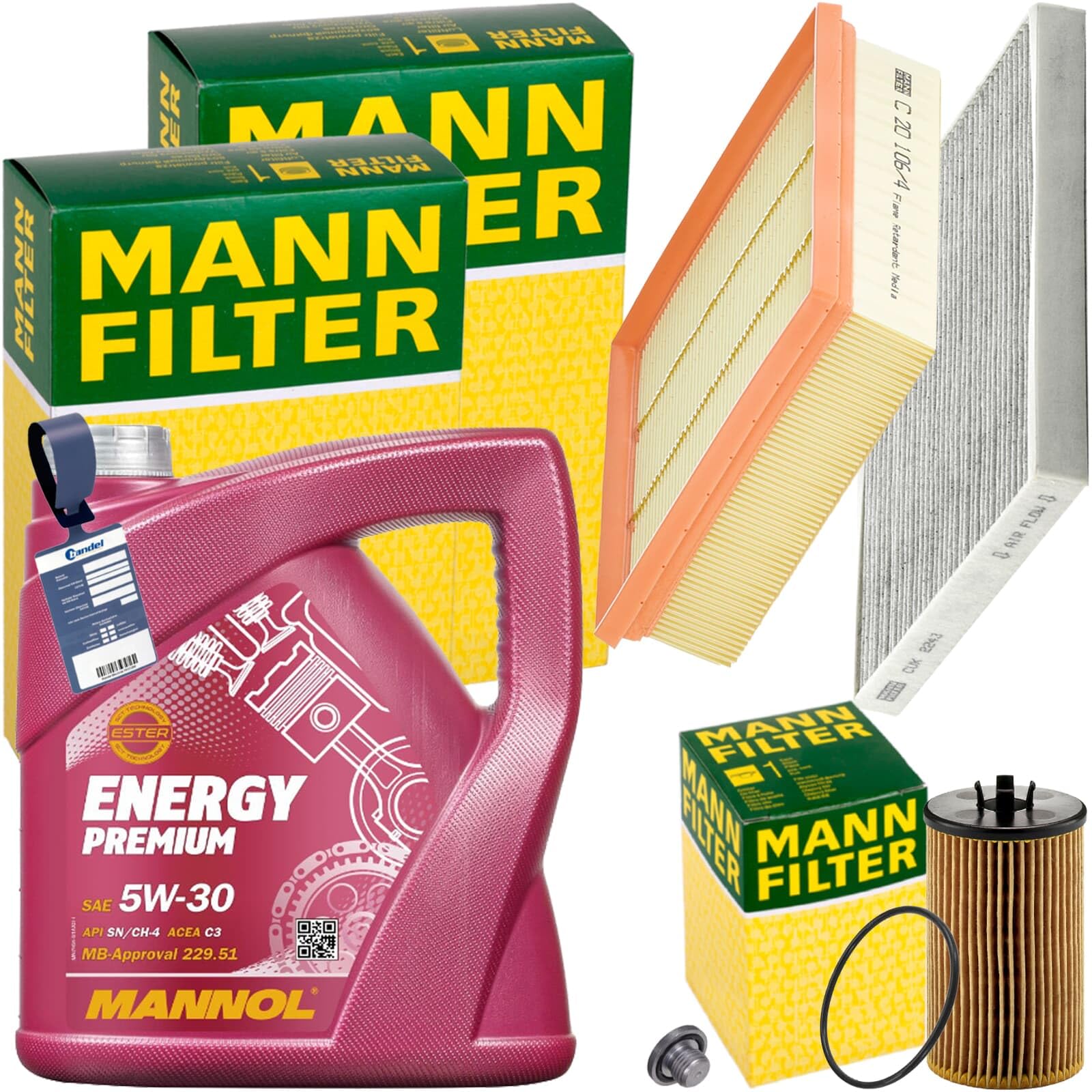 Mann Inspektionspaket + 5L Mannol 5W-30 Motoröl passend für CORSA E 1.2 + 1.4 von BandelOne