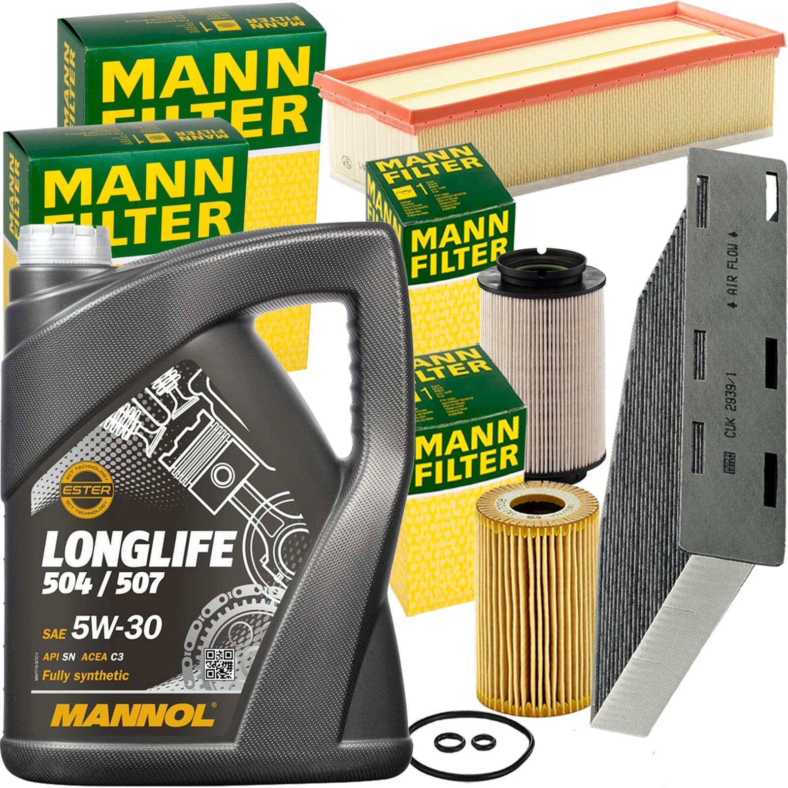 Mann Inspektionspaket + 5L Mannol 5W30 LL Motoröl für A3 Golf 5 6 von BandelOne