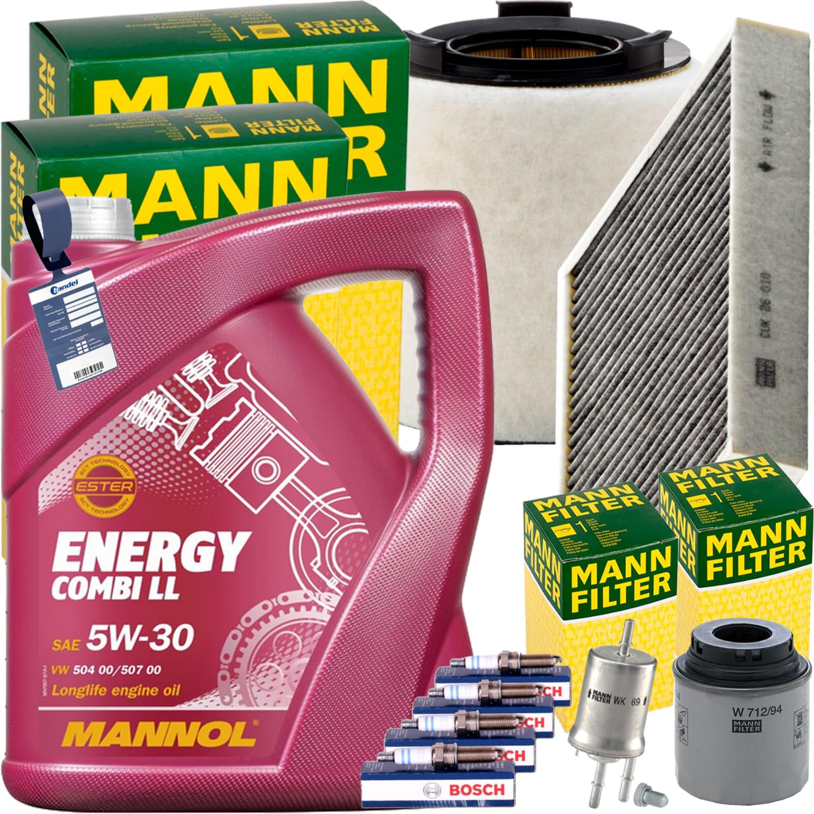 Mann Inspektionspaket + 5L Mannol NRG 5W-30 Öl passend für A1 Polo 6R1 TSI von BandelOne