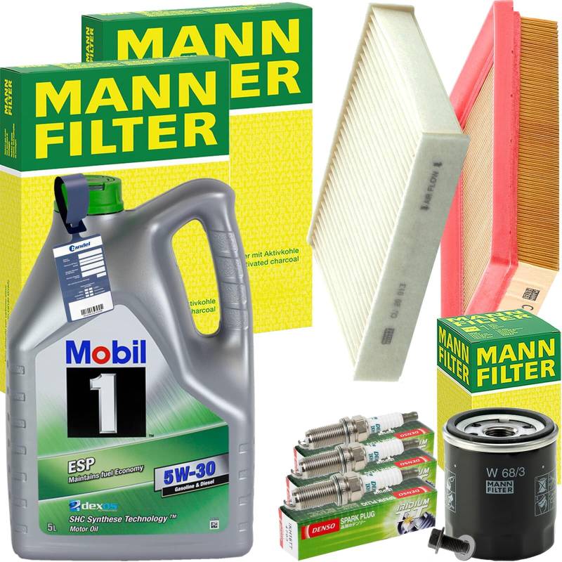 Mann Inspektionspaket + MOBIL 1 5W-30 Motoröl passend für AYGO B4 2014-2018 von BandelOne