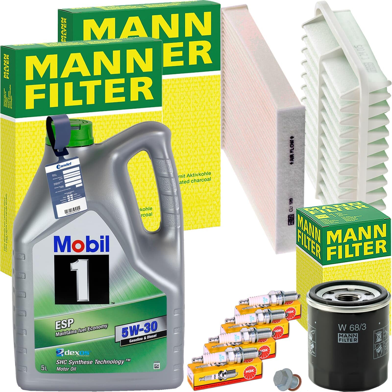 Mann Inspektionspaket + MOBIL1 5W-30 Motoröl passend für AVENSIS AURIS E15 von BandelOne