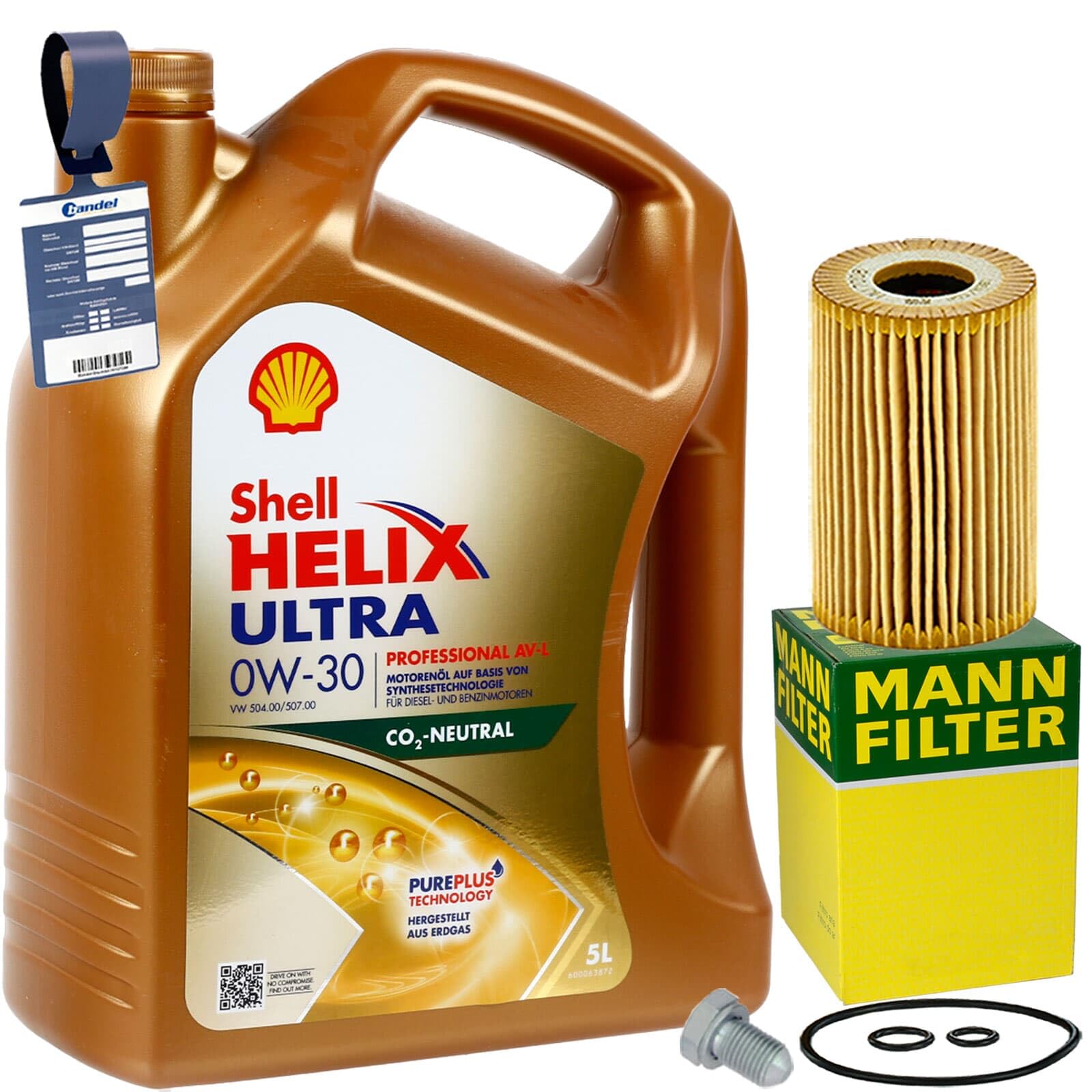 Mann Ölfilter + SHELL 0W-30 Öl passend für Golf 5 + 6 PASSAT B6 + B7 1.6-2.0 TDI von BandelOne