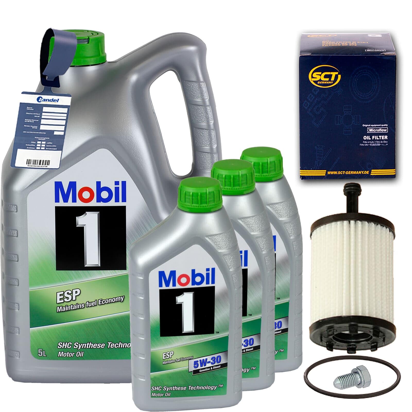 Ölwechselpaket + MOBIL 1 ESP 5W30 2.5TDI + 2.8 + 3.2 V6 passend für A3 TT Golf 4 T5 von BandelOne