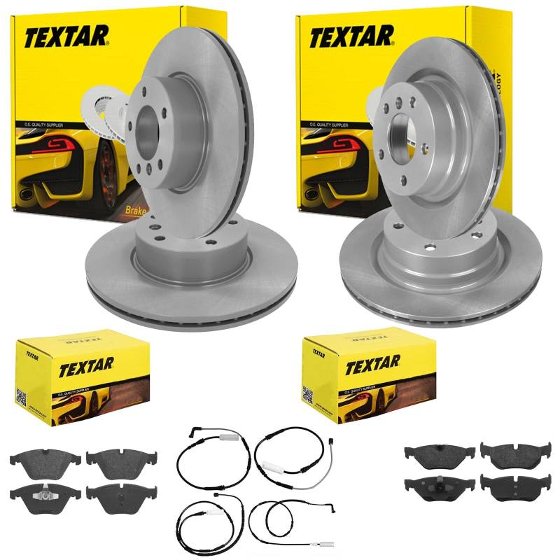 TEXTAR Bremsscheiben + Beläge vorne + hinten passend für 3er E90 E91 E92 E93 von BandelOne
