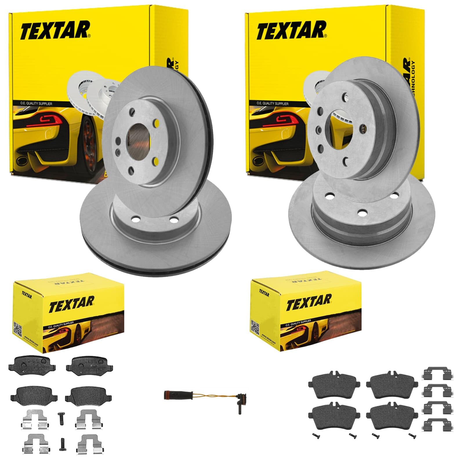 TEXTAR Bremsscheiben + Beläge vorne + hinten passend für W169 W245 von BandelOne