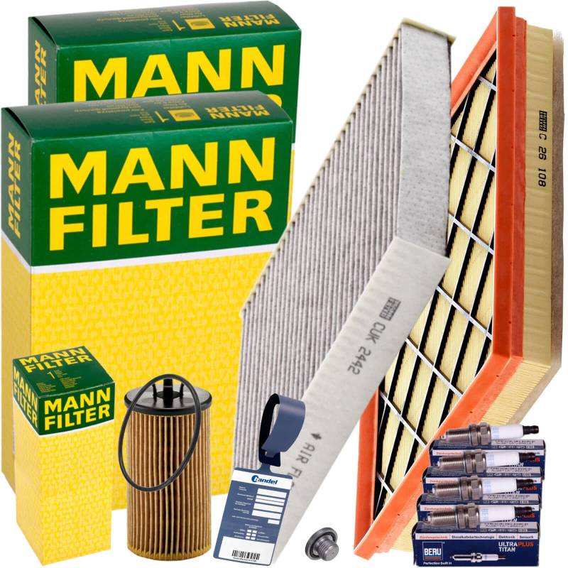 BandelOne Wartungsset Luftfilter, Innenraumfilter, Ölfilter, Zündkerzen, Verschlussschraube passend für Astra J Tourer C ORLANDO von BandelOne