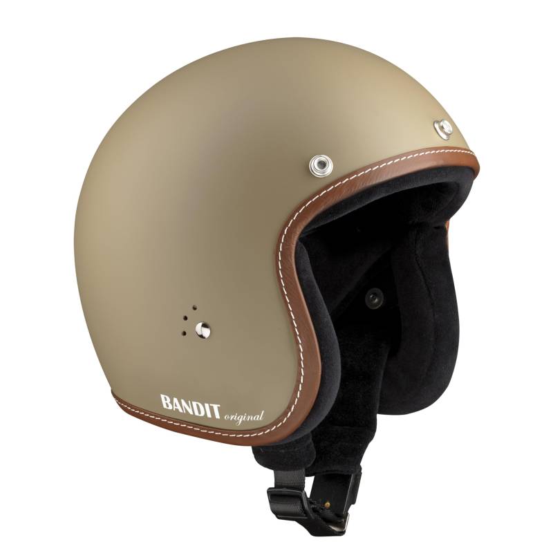 BANDIT Jet Premium Open Motorcycle Helmet Matte Beige Leather Profile Custom Biker Style Visor Included Dull Sand Open Helmet JETPSF (2XL) von Bandit