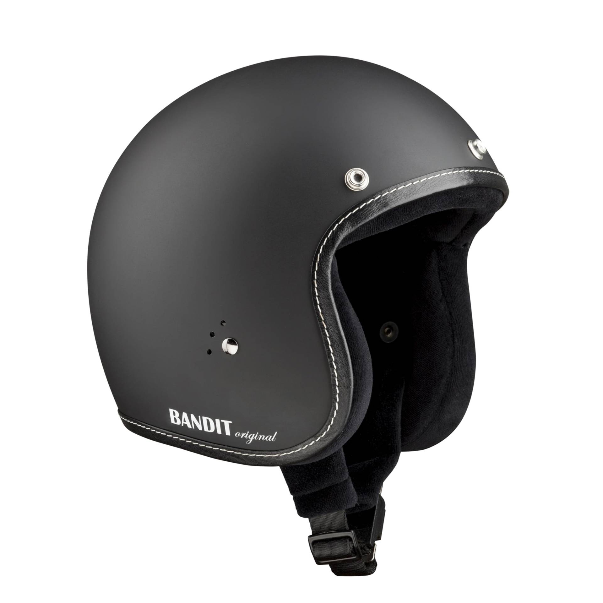 BANDIT Jet Premium Open Motorcycle Helmet Matte Black Leather Profile Custom Biker Style Visor Included Dull Black Open Helmet JETPMB (M) von Bandit