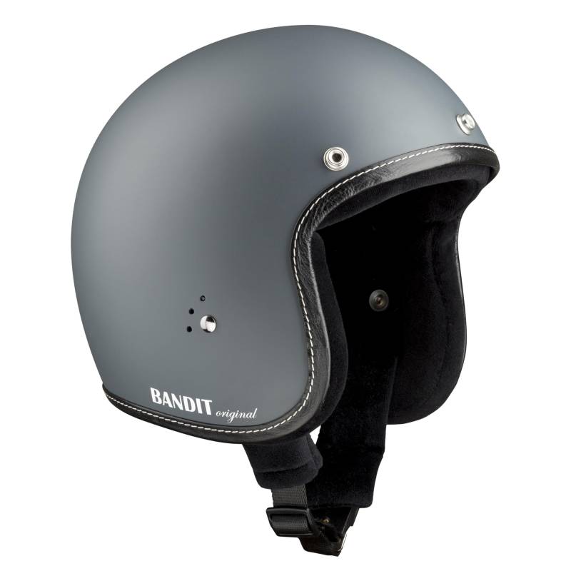 BANDIT Jet Premium Open Motorcycle Helmet Matte Gray Leather Profile Custom Biker Style Visor Included Dull Gray Open Helmet JETPAG (M) von Homry