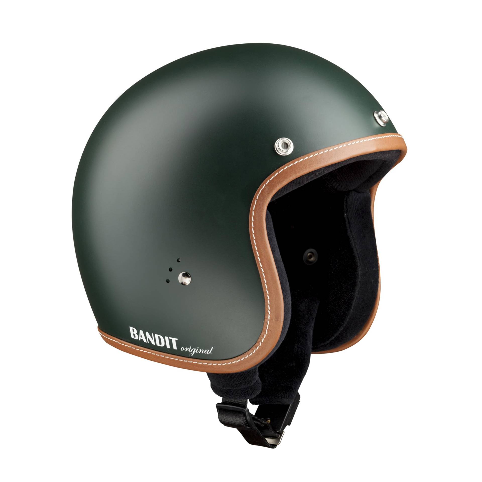BANDIT Jet Premium Open Motorcycle Helmet Matte Green Leather Profile Custom Biker Style Visor Included Dull Green Open Helmet JETPGR (L) von Bandit