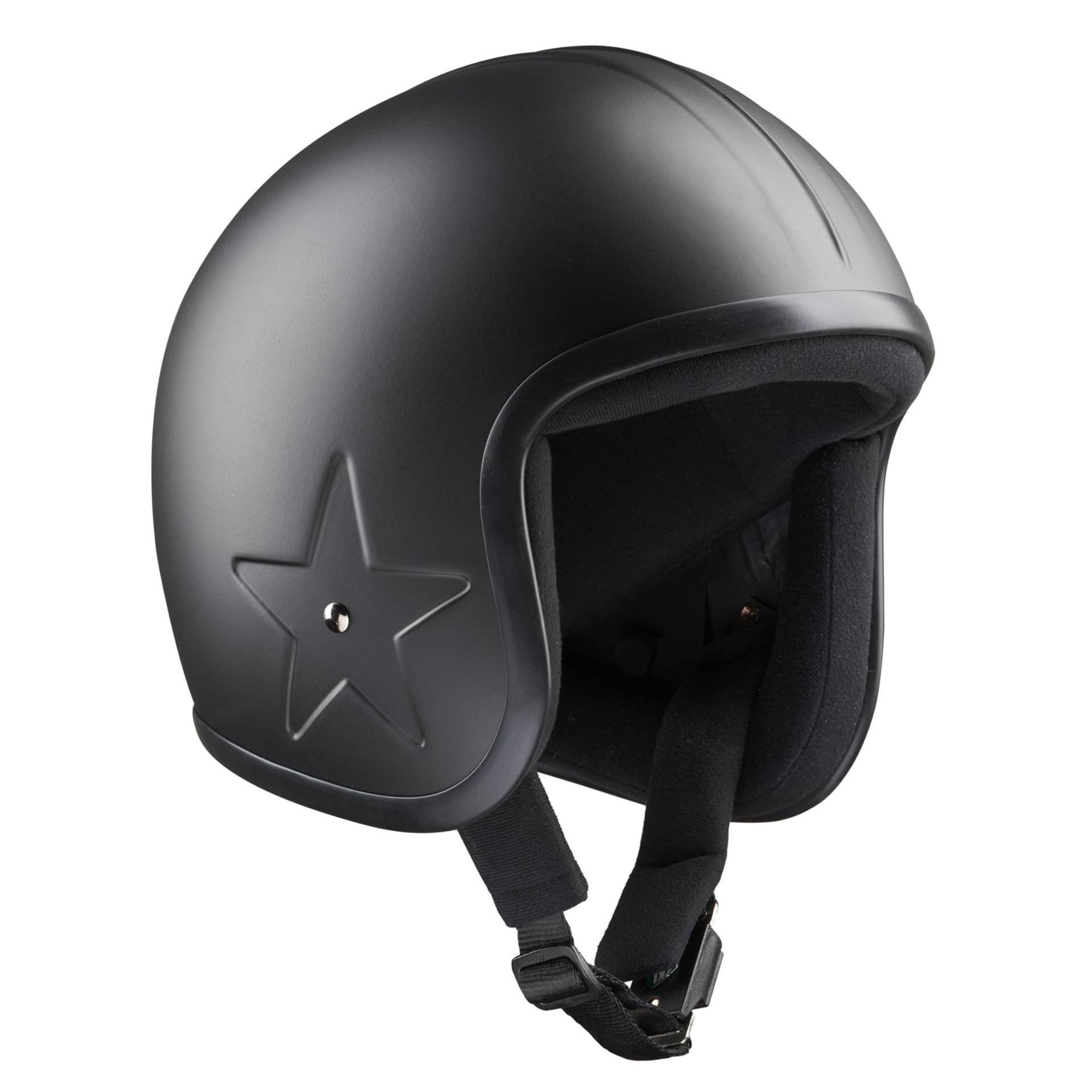 BANDIT Jet SKY3 Open Motorcycle Helmet Matte Black Central Bezel Side Star Embossed Custom Biker Style Dull Black Open Helmet SKY3 (L) von Bandit