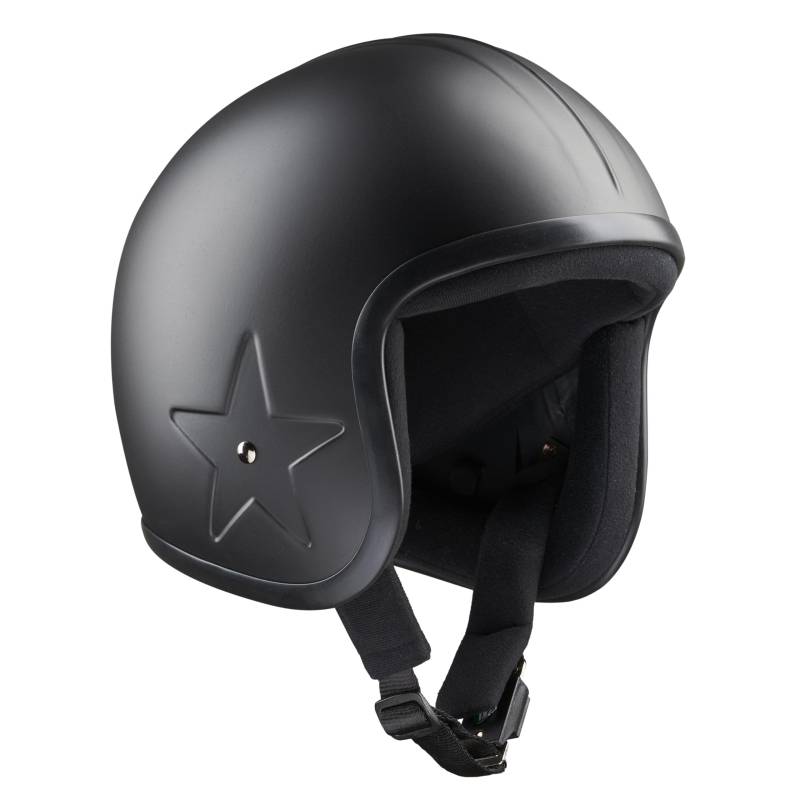 BANDIT Jet SKY3 Open Motorcycle Helmet Matte Black Central Bezel Side Star Embossed Custom Biker Style Dull Black Open Helmet SKY3 (M) von Homry