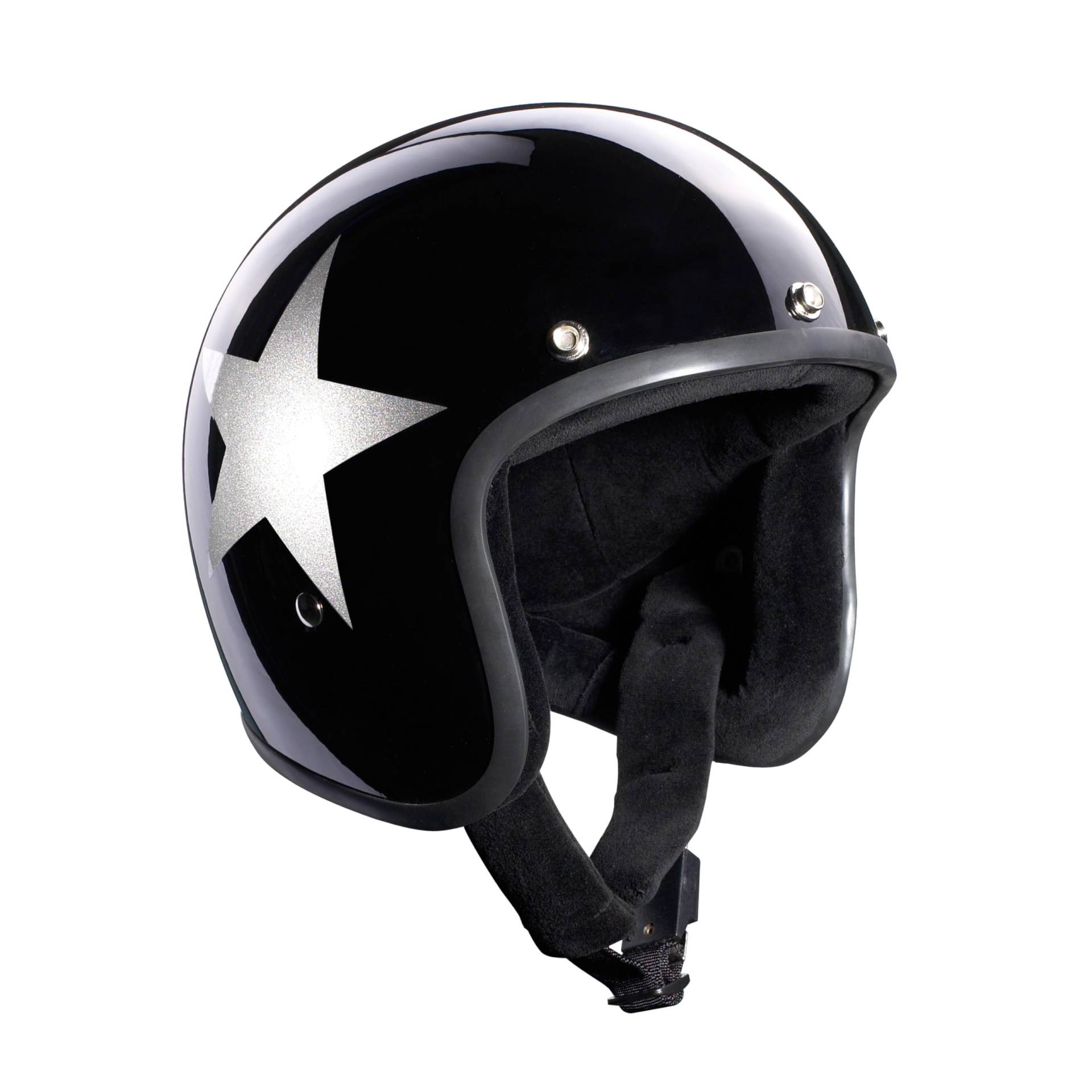 Bandit Jethelm Star Schwarz glänzend Custom Biker Style Visier inklusive Black Gloss Star Open Helmet STARB (M) von Bandit