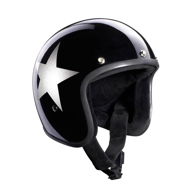 Bandit Jethelm Star Schwarz glänzend Custom Biker Style Visier inklusive Black Gloss Star Open Helmet STARB (M) von Bandit