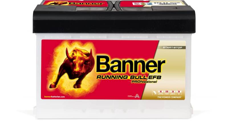 Banner EFB PRO 57511 Start-Stopp Running Bull 12V 75Ah 700A Autobatterie von Banner