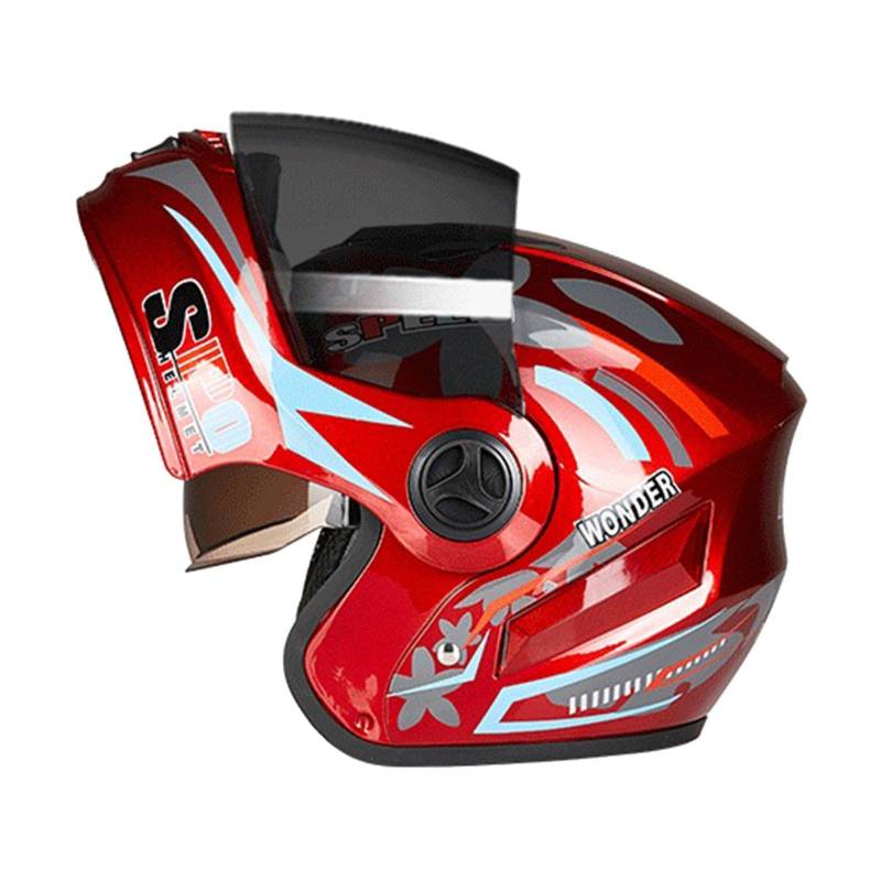 BaotyJie Modularer Motorradhelm mit Klappbarem Design Und Doppelvisieren für Erwachsene , rot von BaotyJie