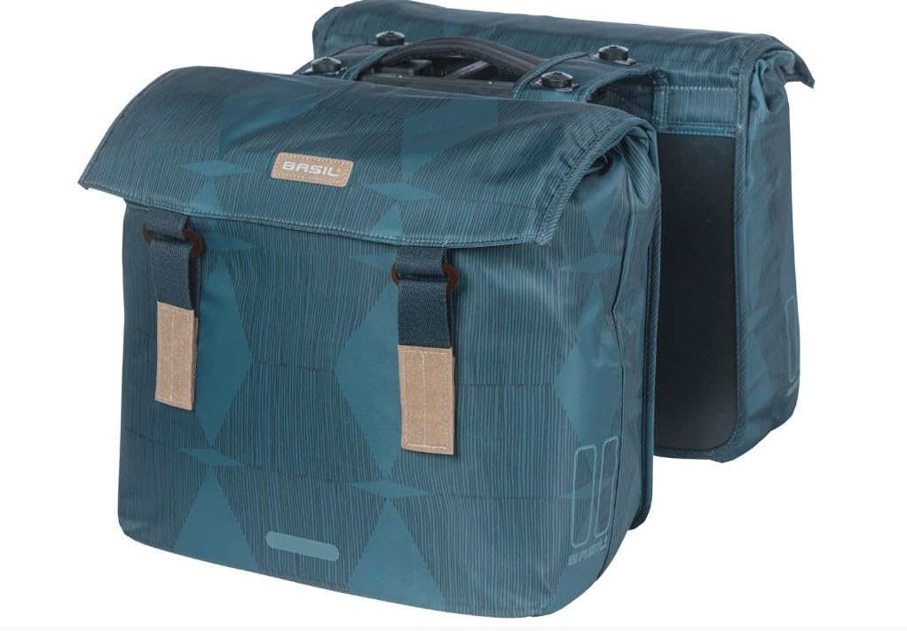 Basil Elegance Doppeltasche MIK - 40-49L, Blau, Wasserabweisend, Nachhaltig aus recycelten Materialien, Inkl. abschließbarer MIK-Adapterplatte, Ideal für Alltag und Einkäufe von Basil