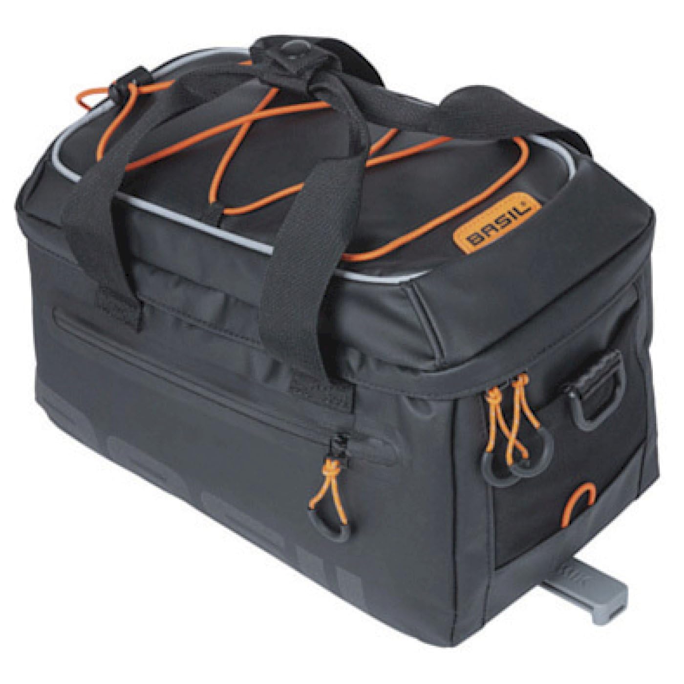 Basil Miles Tarpaulin Gepäckträgertasche MIK - 7L, Schwarz/Orange, Wasserdicht, Inkl. abschließbarem MIK-System, Ideal für Touren und Alltag von Basil