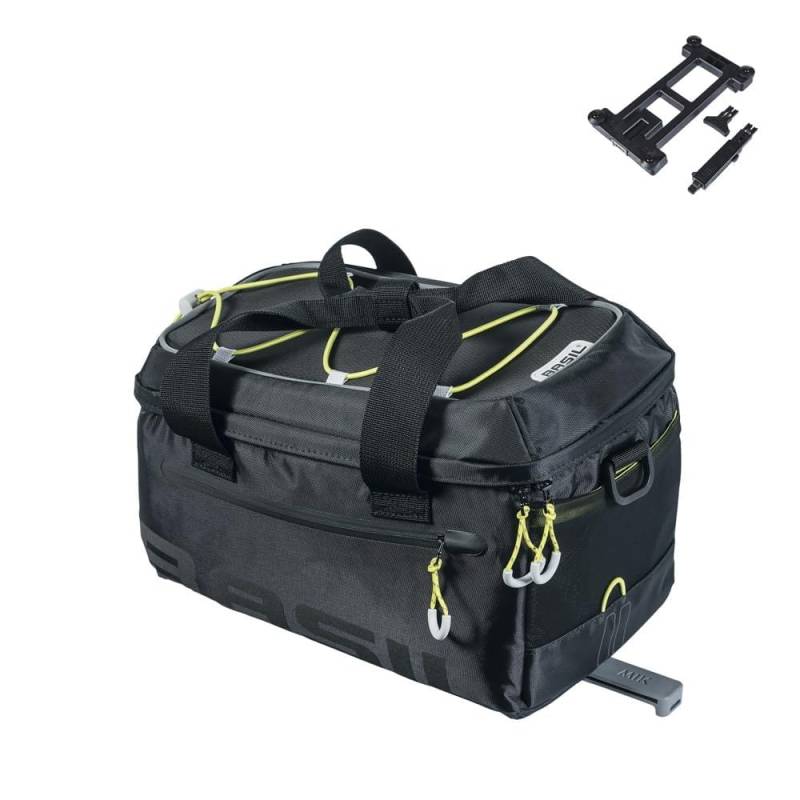 Basil Miles Trunkbag MIK - 7L, Schwarz/Lime, Wasserdicht, Inkl. abschließbarem MIK-System, Ideal für Pendeln und Touren von Basil