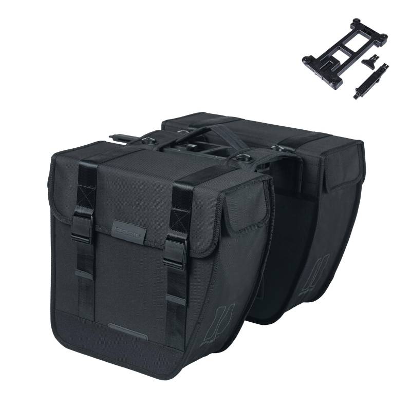 Basil Tour Doppeltasche MIK - 28L, Schwarz, Robust und Wetterfest, Inkl. abschließbarem MIK-System, Ideal für Einkäufe und Radtouren von Basil