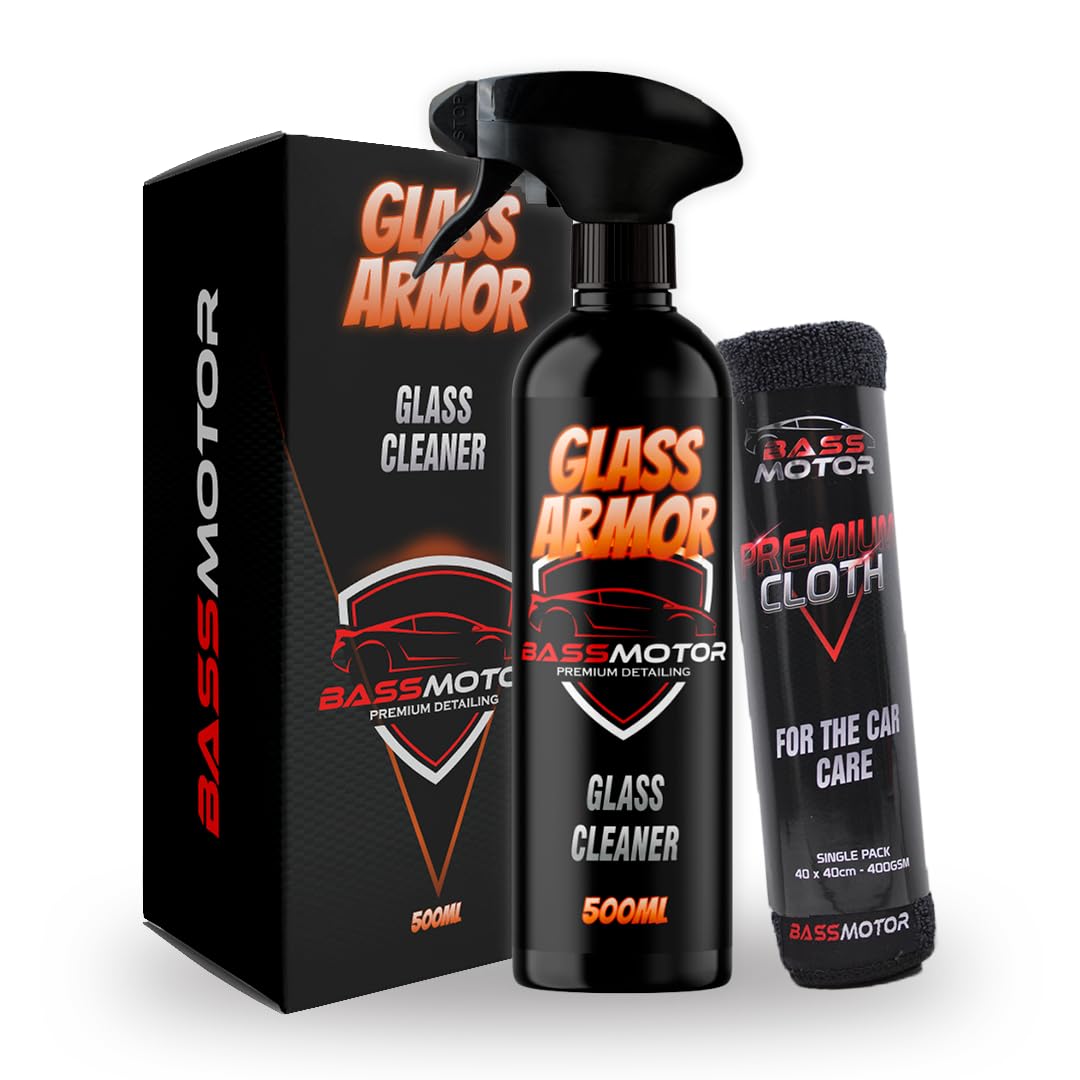 Glasreiniger-Spray mit Abperleffekt – die Rüstung für streifenfreie Autoscheiben, Motorrad-Windschild und Spiegel – Premium-Reiniger, Politur + Duft, Mikrofasertuch BassMotor – GLASS ARMOR 500ml Glasreiniger-Spray mit Abperleffekt – die Rüstung für streifenfreie Autoscheiben, Motorrad-Windschild und Spiegel – Premium-Reiniger, Politur + Duft, Mikrofasertuch BassMotor – GLASS ARMOR 500ml von Bass Motor