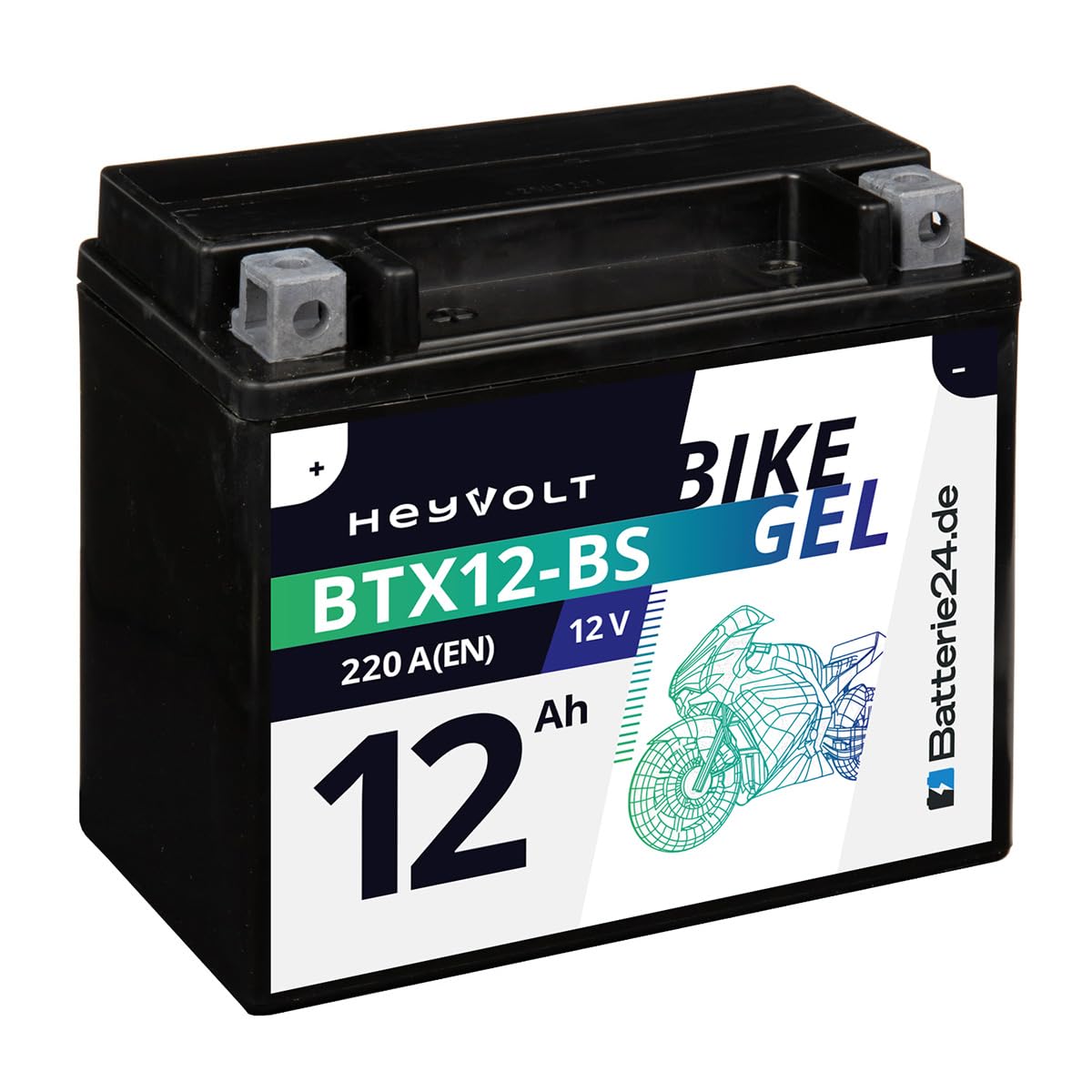 Batterie24.de HeyVolt GEL Motorradbatterie 12V 12Ah 51012 YTX12-BS CTX12-BS GTX12-BS GEL12-12-BS von Batterie24.de