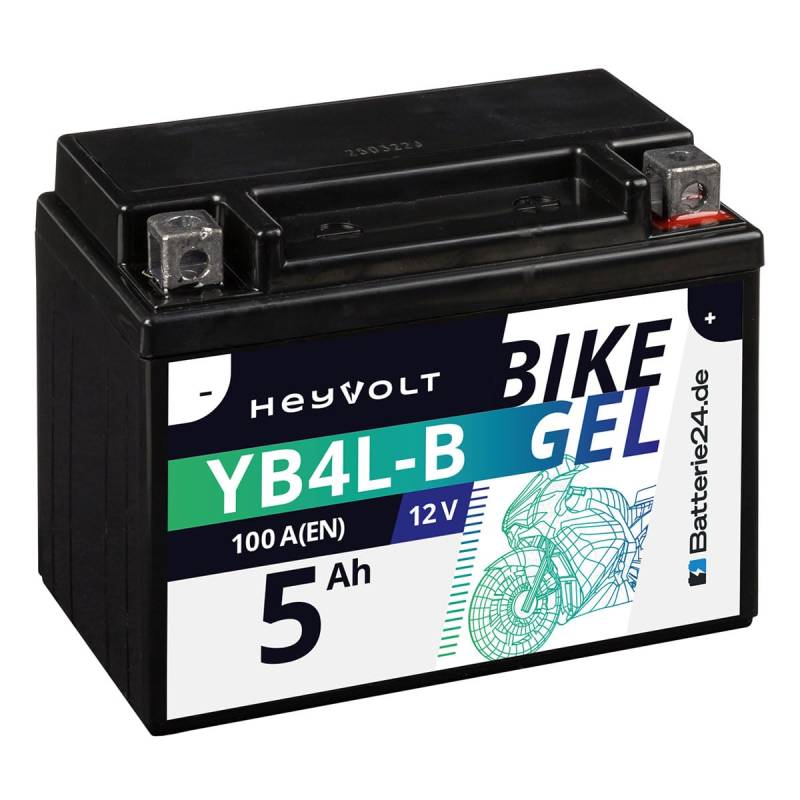 Batterie24.de HeyVolt GEL Rollerbatterie 12V 5Ah YB4L-B CB4L-B YB4L-A 50411 12N4-3B ers. 4Ah Motorrad, lead calcium von Batterie24.de