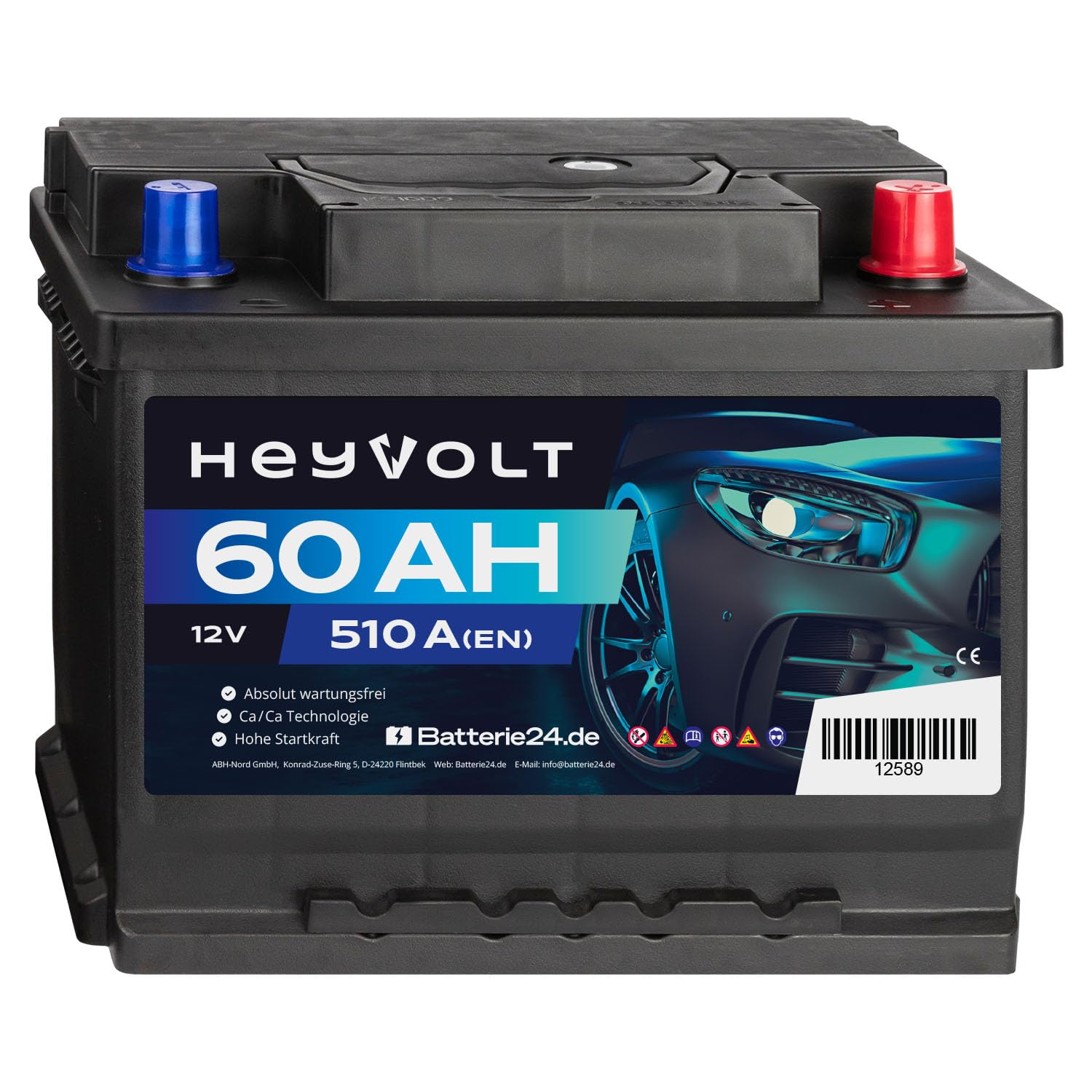 HeyVolt Autobatterie 12V 60Ah 510A Hochleistungs-Blei-Säure-Batterie, Langlebig, Kompatibel mit PKW HeyVolt Autobatterie 12V 60Ah 510A Hochleistungs-Blei-Säure-Batterie, Langlebig, Kompatibel mit PKW von Batterie24.de