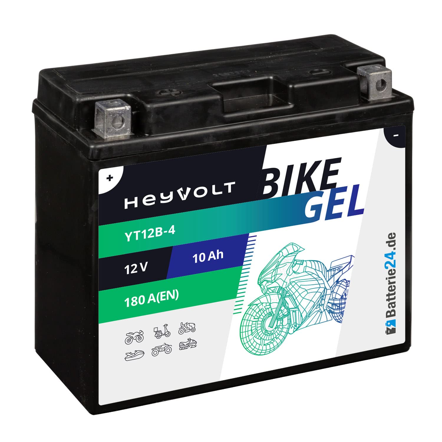HeyVolt GEL Motorradbatterie 12V 10Ah YT12B-4 CT12B-4 GT12B-4 FT12B-4 A-D 51015 YT12B-BS von Batterie24.de