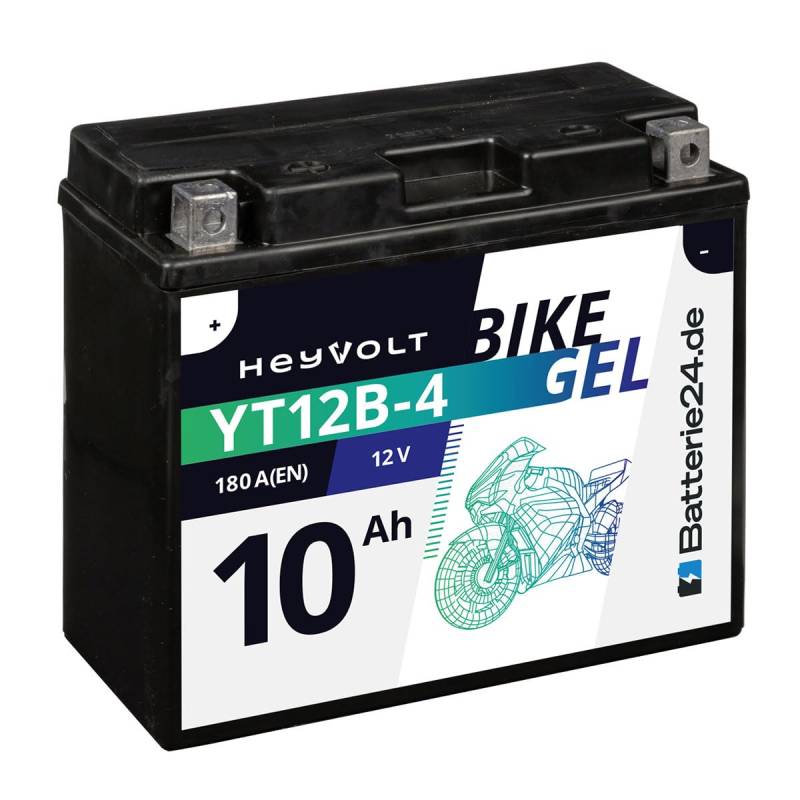 HeyVolt GEL Motorradbatterie 12V 10Ah YT12B-4 CT12B-4 GT12B-4 FT12B-4 A-D 51015 YT12B-BS von Batterie24.de