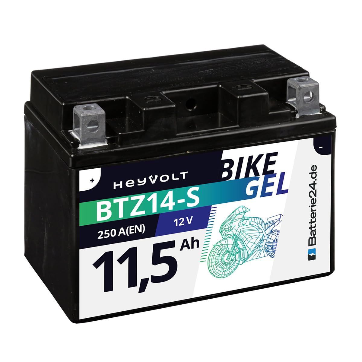 HeyVolt GEL Motorradbatterie 12V 11,5Ah 51121 YTZ14-S 12-14ZS GTZ14-4 51201 51101 51121 von Batterie24.de