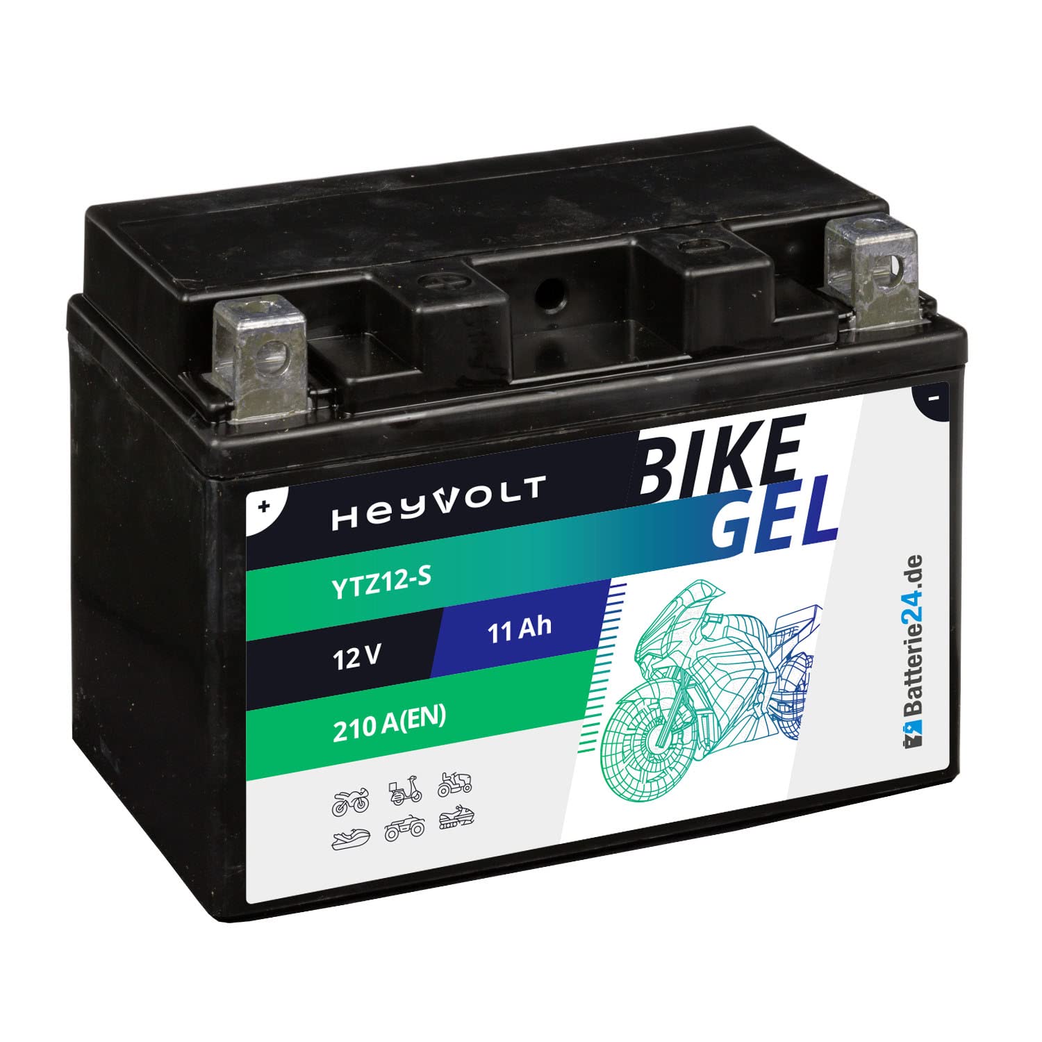 HeyVolt GEL Motorradbatterie 12V 11Ah 51120 YTZ12-S CTZ14-S ETZ14-S YTZ14-4, 51101 von Batterie24.de
