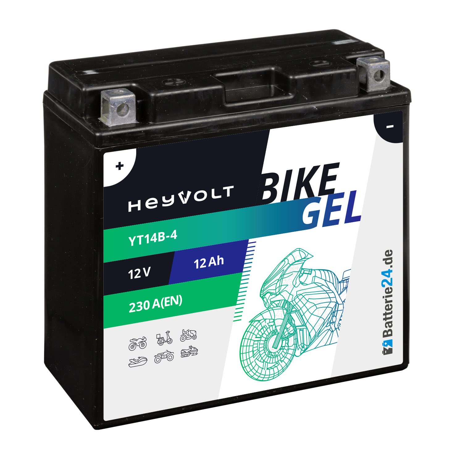 HeyVolt GEL Motorradbatterie 12V 12Ah 51422 YT14B-4 GT14B-4 YT14B-BS GEL12-14B-4 51201 von Batterie24.de