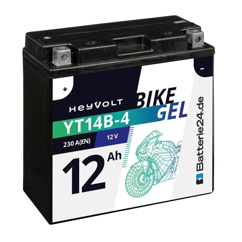 HeyVolt GEL Motorradbatterie 12V 12Ah 51422 YT14B-4 GT14B-4 YT14B-BS GEL12-14B-4 51201 von Batterie24.de