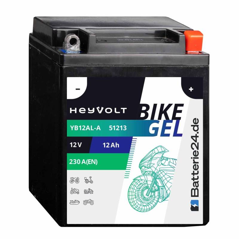 HeyVolt GEL Motorradbatterie 12V 12Ah YB12AL-A YB12AL-A2 YB12AL-A GB12AL-A 51213 von Batterie24.de