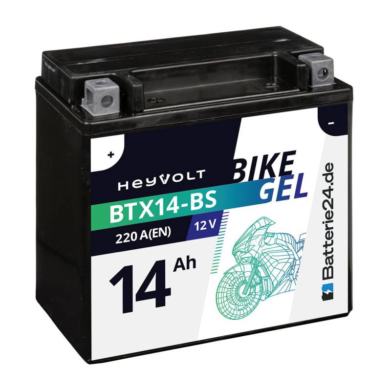 HeyVolt GEL Motorradbatterie 12V 14Ah BTX14-BS 51214 YTX14-BS GEL12-14-BS CTX14-BS WP14-BS von Batterie24.de