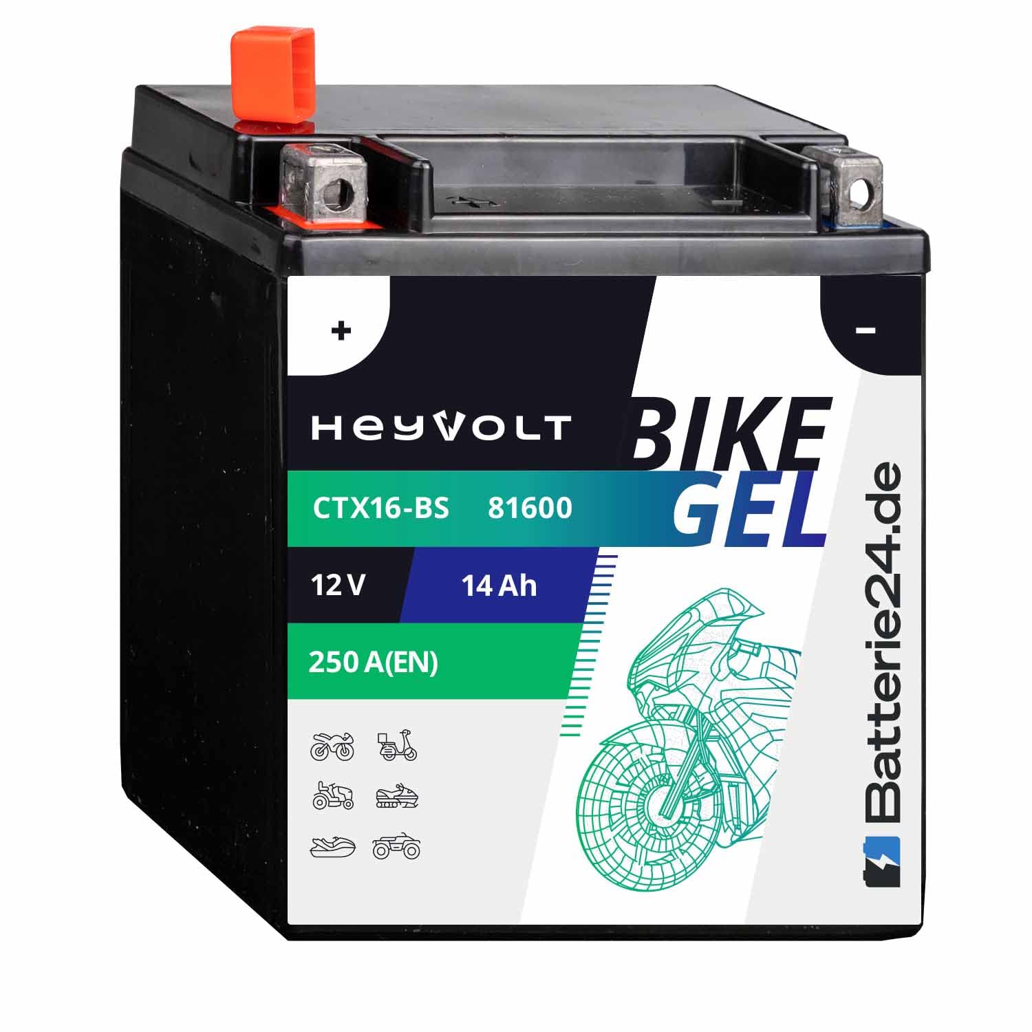 HeyVolt GEL Motorradbatterie 12V 14Ah YTX16-BS Suzuki VS 1400 Intruder VX51L VS1400 von Batterie24.de